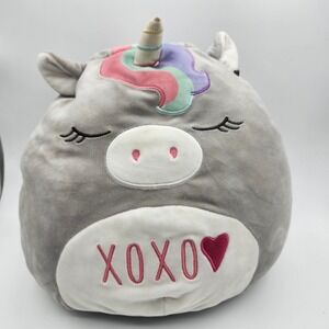 Squishmallow 16" Teresa the Grey Unicorn Valentine's Day XOXO Heart Plush Pillow